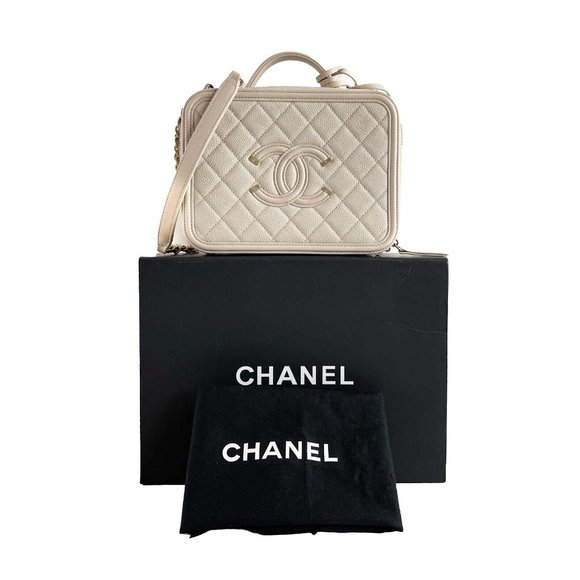 Chanel Excellent CC Filigree Vanity Case Medium Pink Beige Crossbody Handbag - Picture 9 of 13